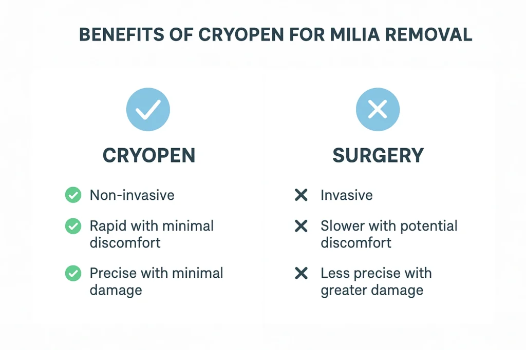 Benefits of cryopen for milia removal Braintree compared to surgical treatments.