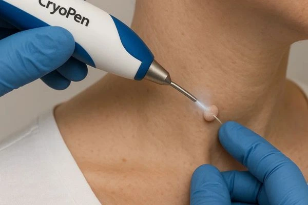Person receiving cryotherapy Braintree for skin tag removal