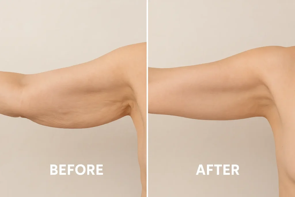 Picture of LA LIPO Braintree before and after results of skin tightening treatment on the upper arms.