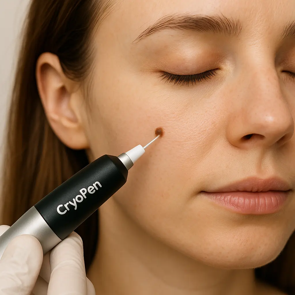 woman receiving facial mole removal Braintree using cryopen